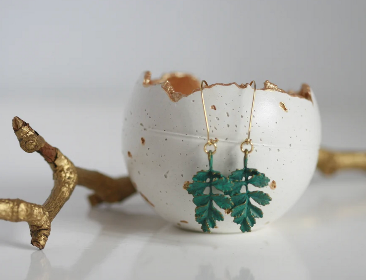 Kaiko Green Patina Leaf Earring