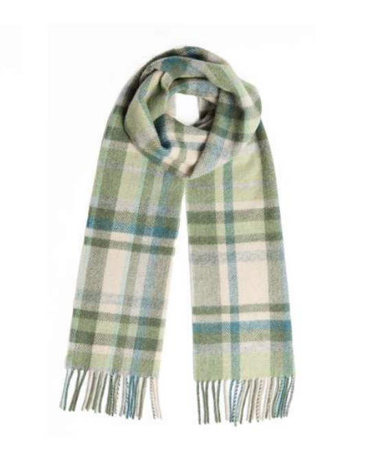 Foxford Green & Cream Tartan Lambswool Scarf