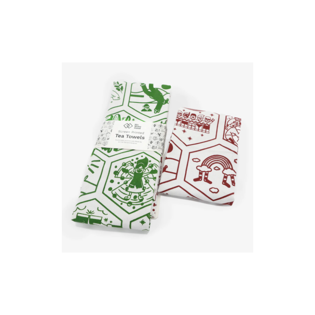 '12 Days of Christmas' Handprinted Tea Towel Set of 2